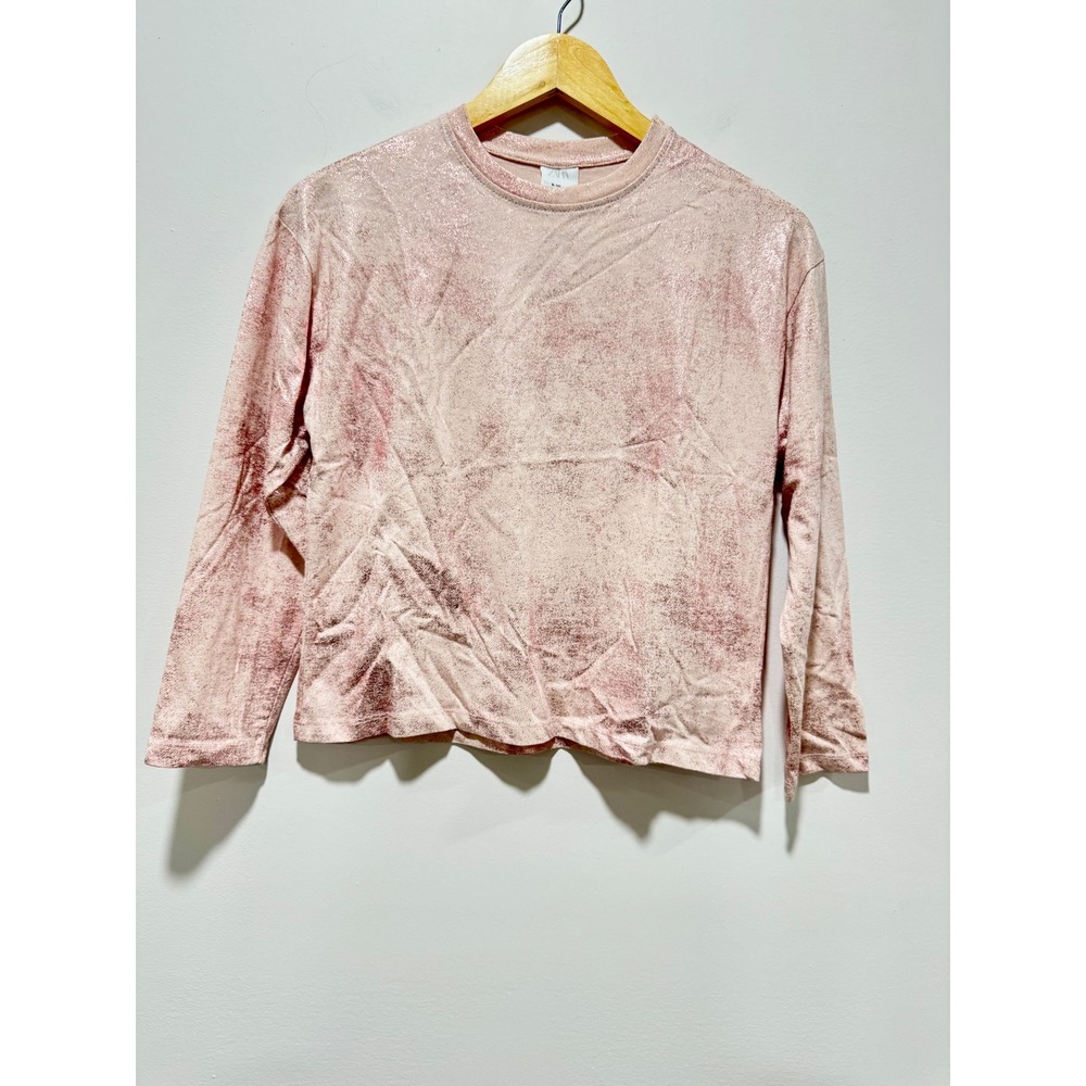 Zara NWT Kids Girls Pink Cotton Metallic Foil Long Sleeve Top Shirt Size 9-10